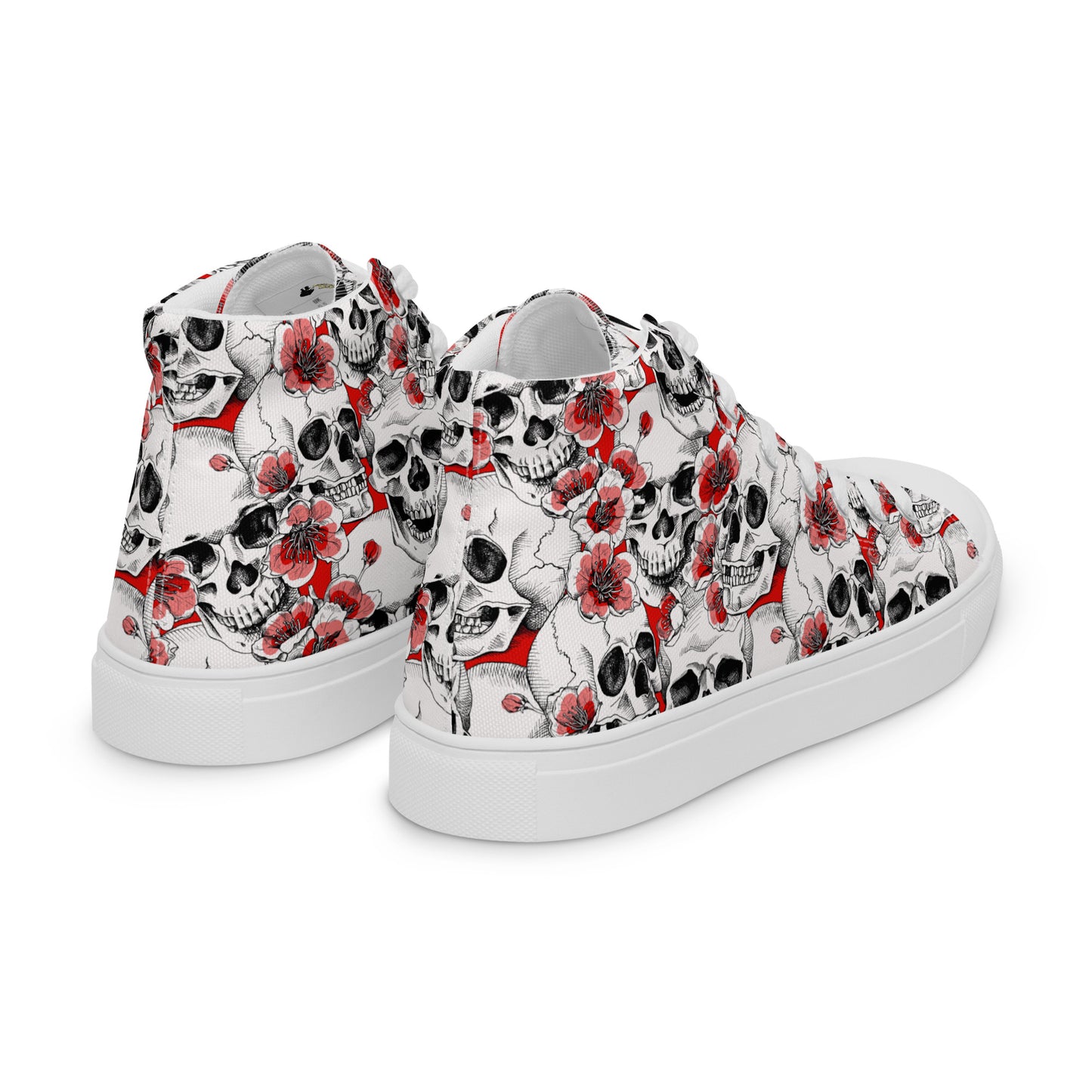 Skulls and Red Flowers Women’s High Top Canvas Shoes