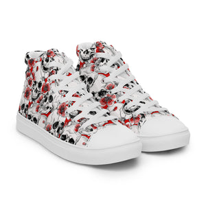 Skulls and Red Flowers Women’s High Top Canvas Shoes