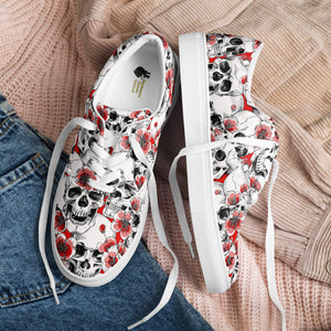 Skulls and Red Flowers Women’s Lace-up Canvas Shoes