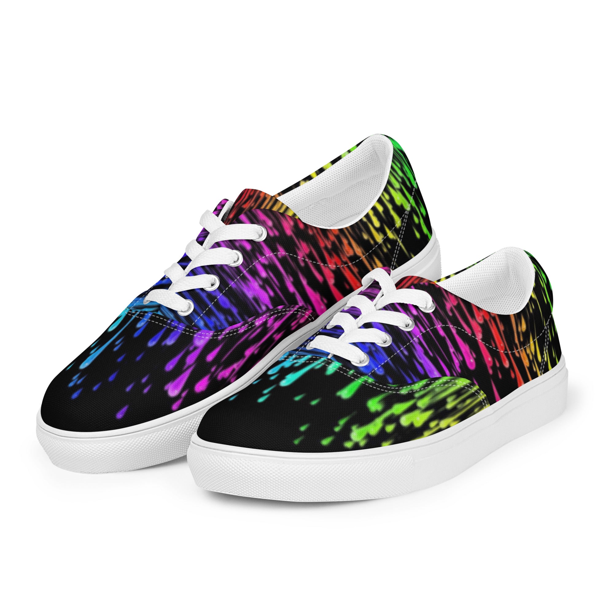 Rainbow Drip Women’s Lace-Up Canvas Shoes
