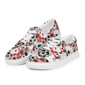 Skulls and Red Flowers Women’s Lace-up Canvas Shoes