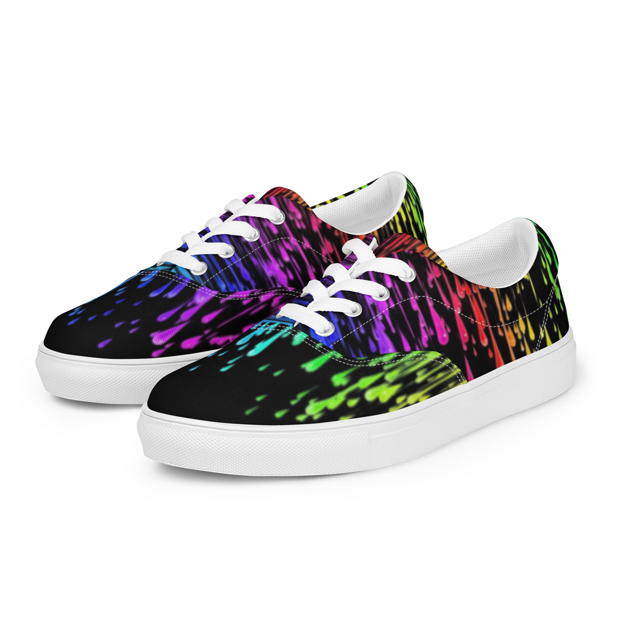 Rainbow Drip Women’s Lace-Up Canvas Shoes