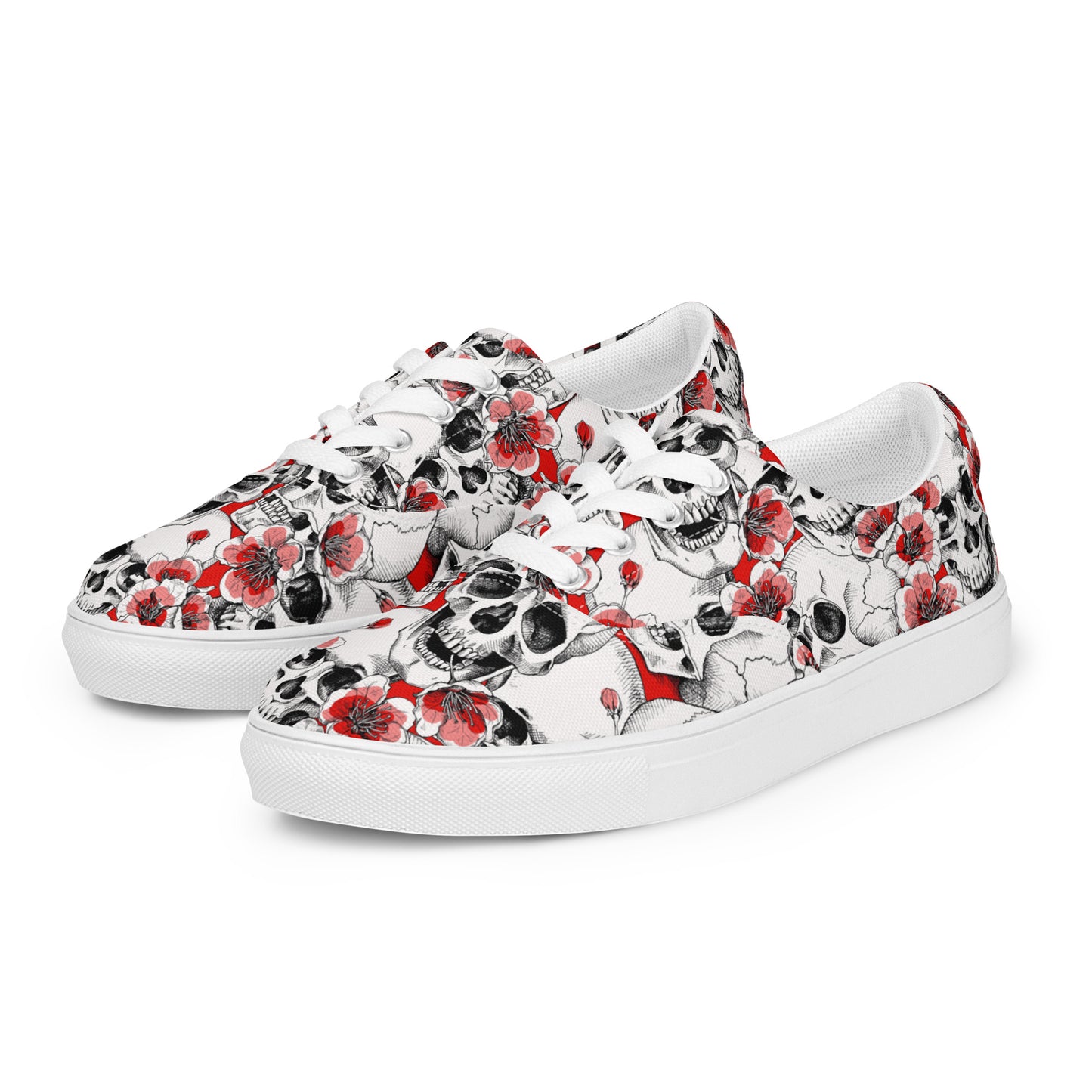 Skulls and Red Flowers Women’s Lace-up Canvas Shoes