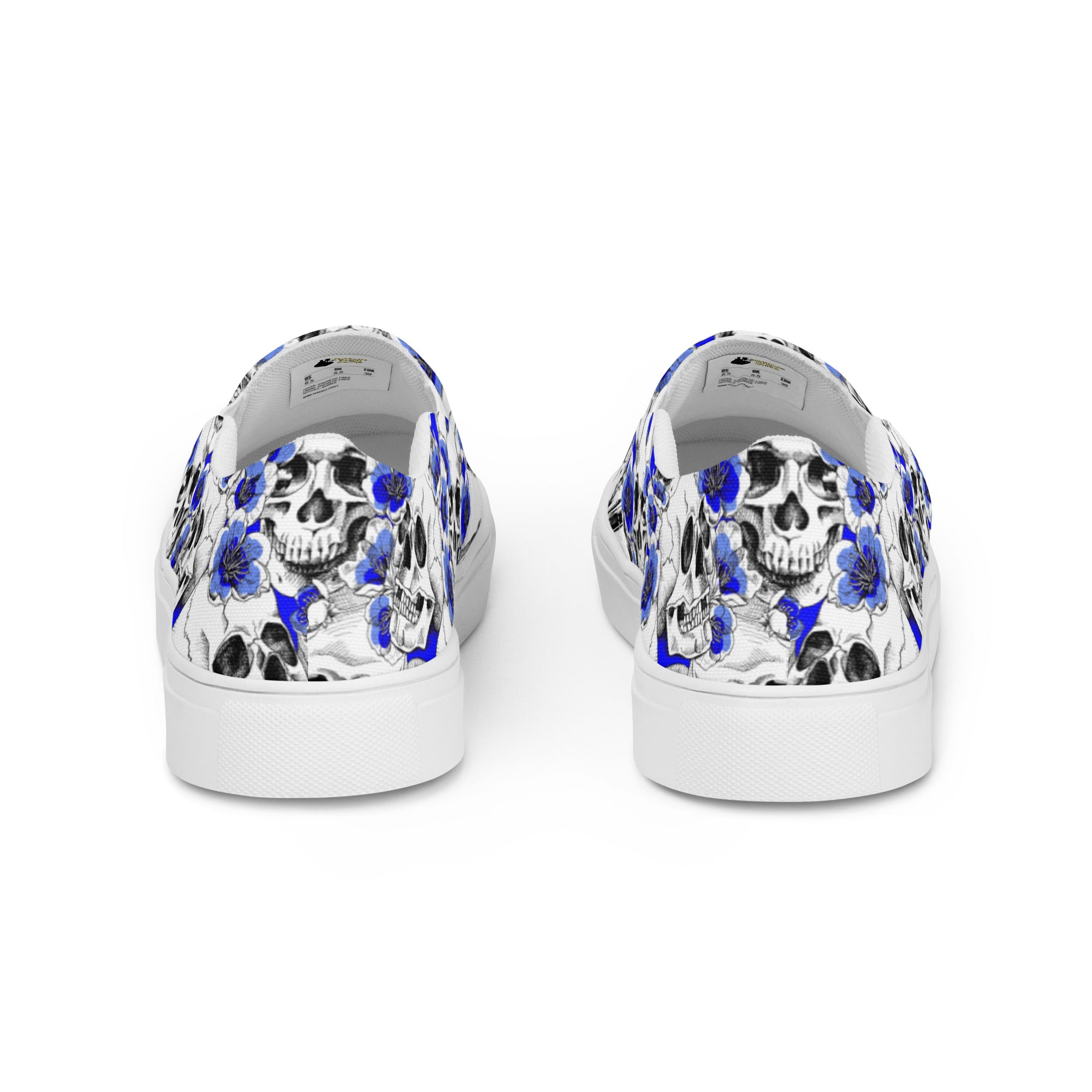 Skulls and Blue Blossoms Women’s Slip-on Canvas Shoes