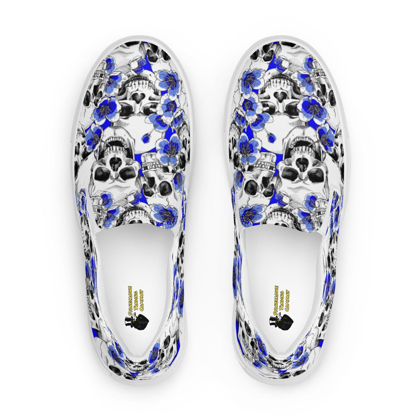 Skulls and Blue Blossoms Women’s Slip-on Canvas Shoes