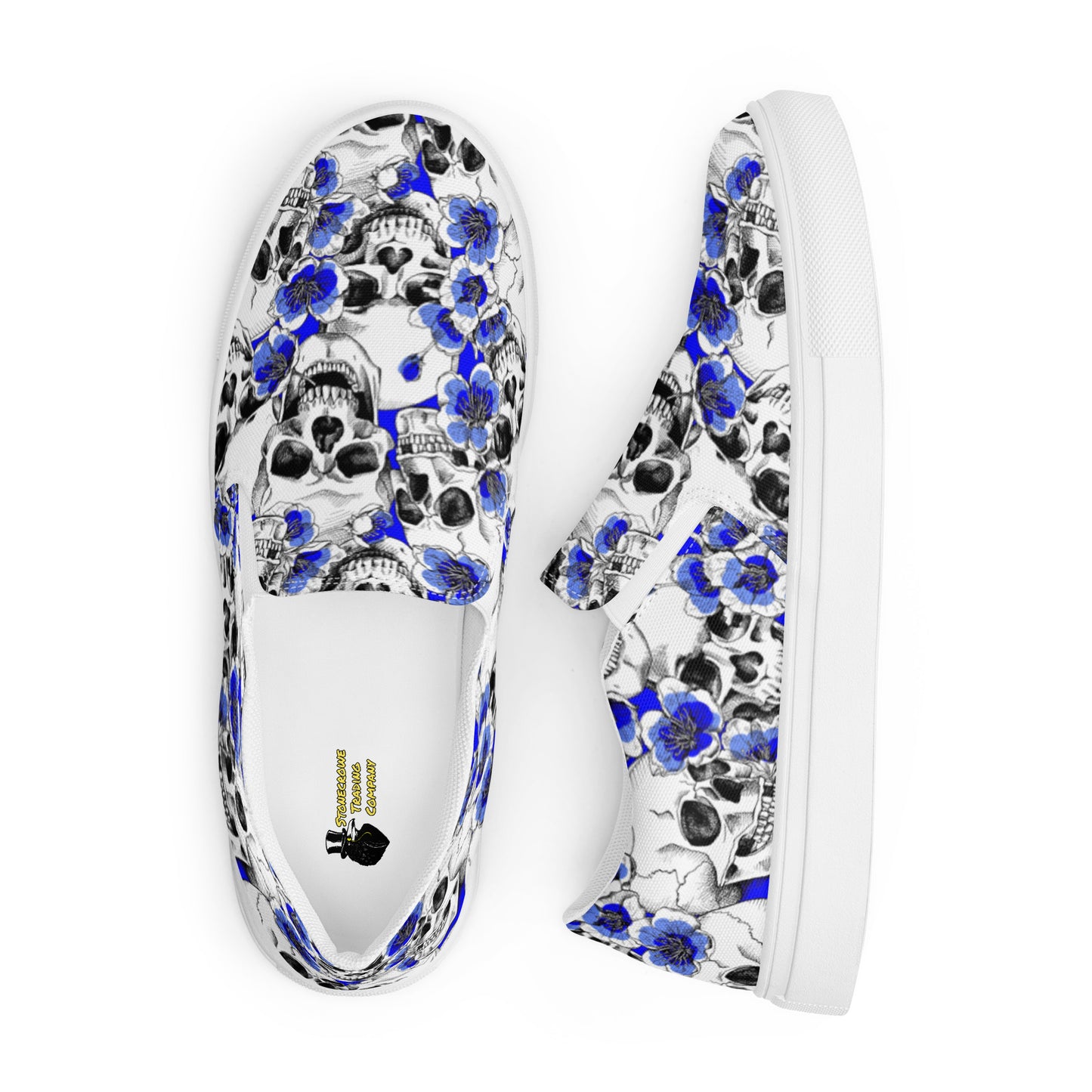 Skulls and Blue Blossoms Women’s Slip-on Canvas Shoes