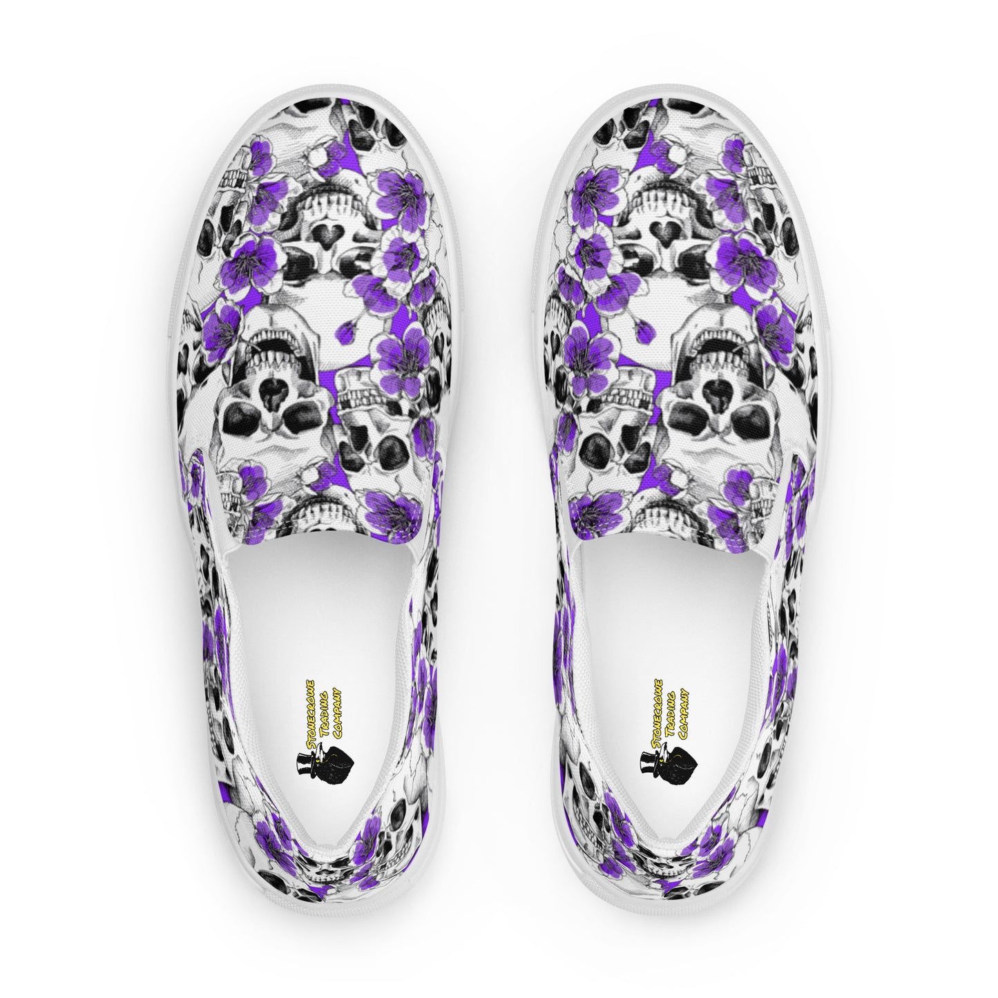 Skulls and Purple Blossoms Women’s Slip-on Canvas Shoes