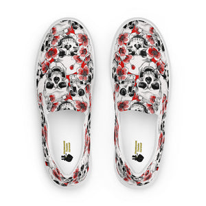 Skulls and Red Flowers Women’s Slip-on Canvas Shoes