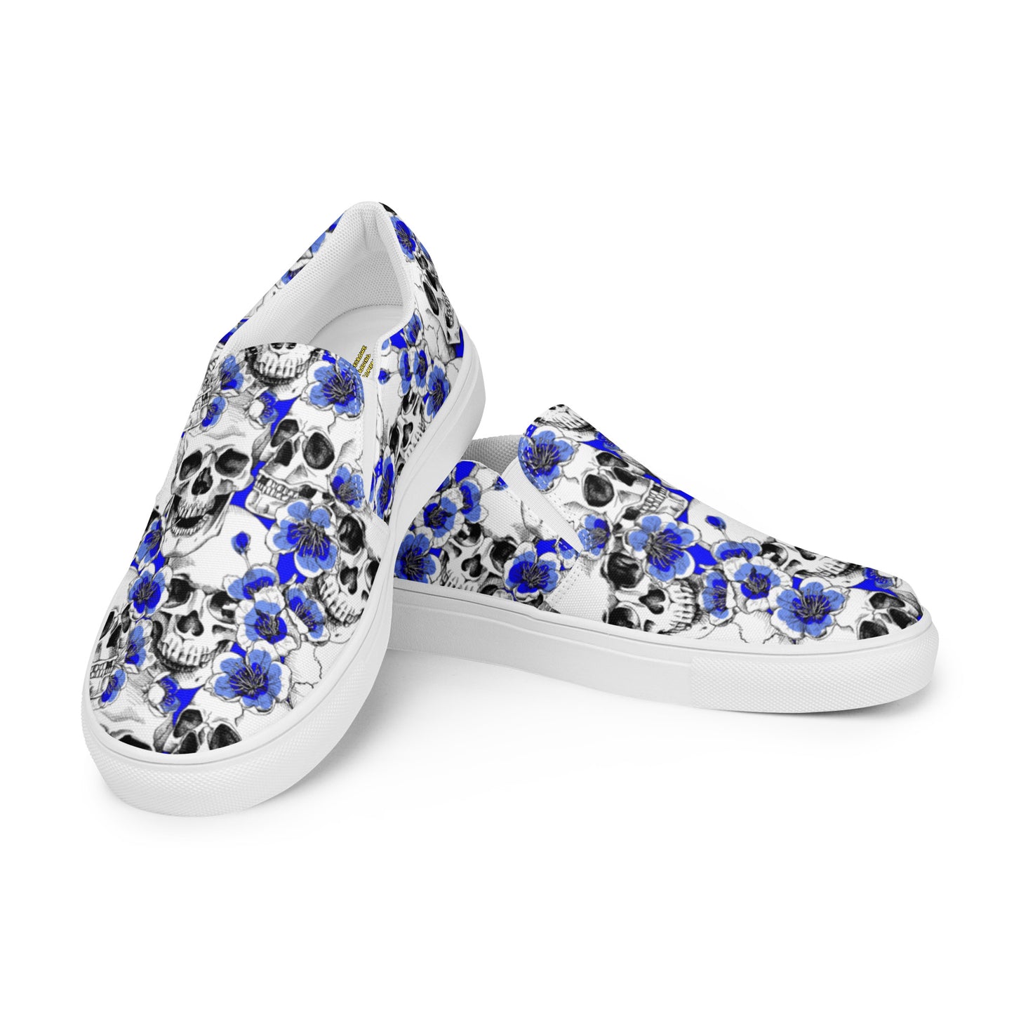 Skulls and Blue Blossoms Women’s Slip-on Canvas Shoes