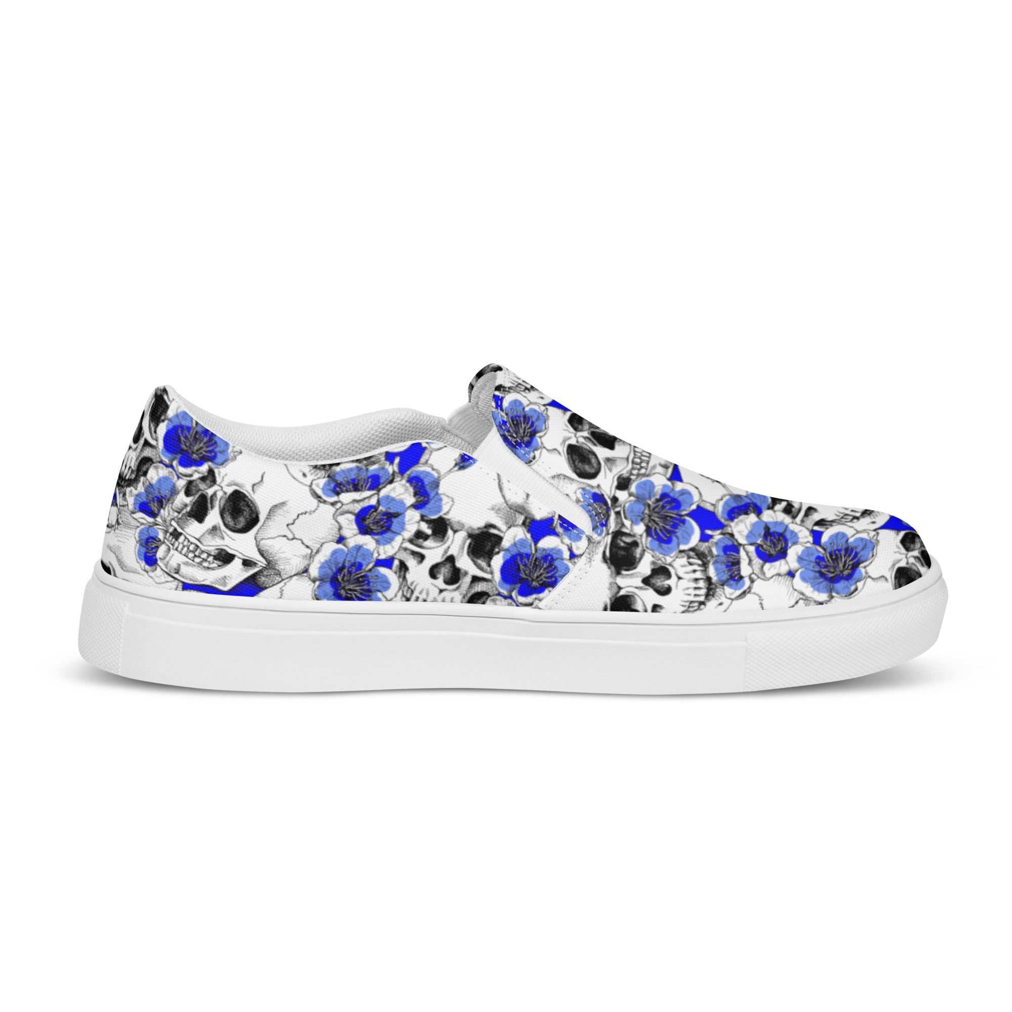 Skulls and Blue Blossoms Women’s Slip-on Canvas Shoes