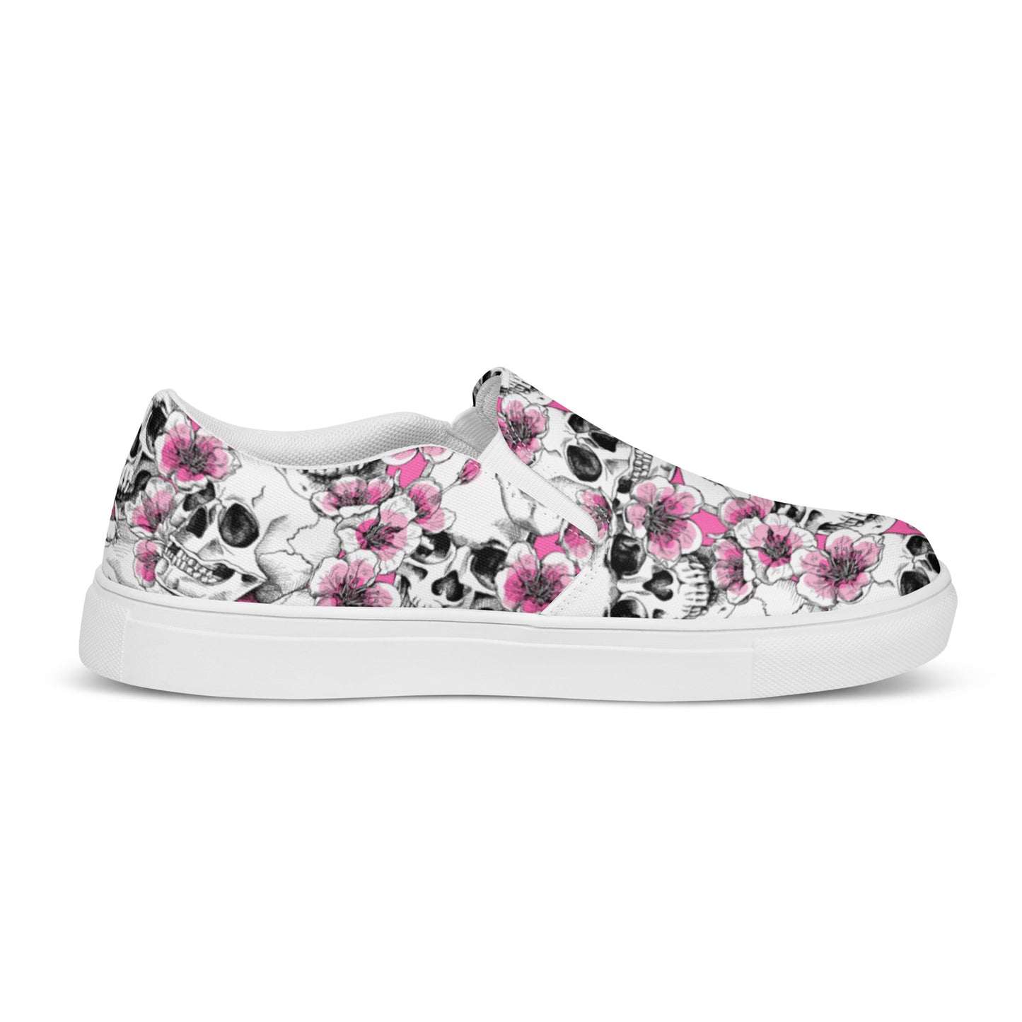 Skulls and Pink Blossoms Women’s Slip-on Canvas Shoes