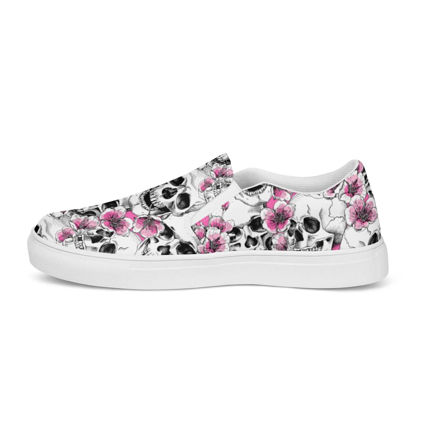 Skulls and Pink Blossoms Women’s Slip-on Canvas Shoes