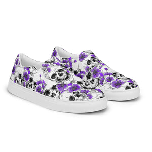 Skulls and Purple Blossoms Women’s Slip-on Canvas Shoes