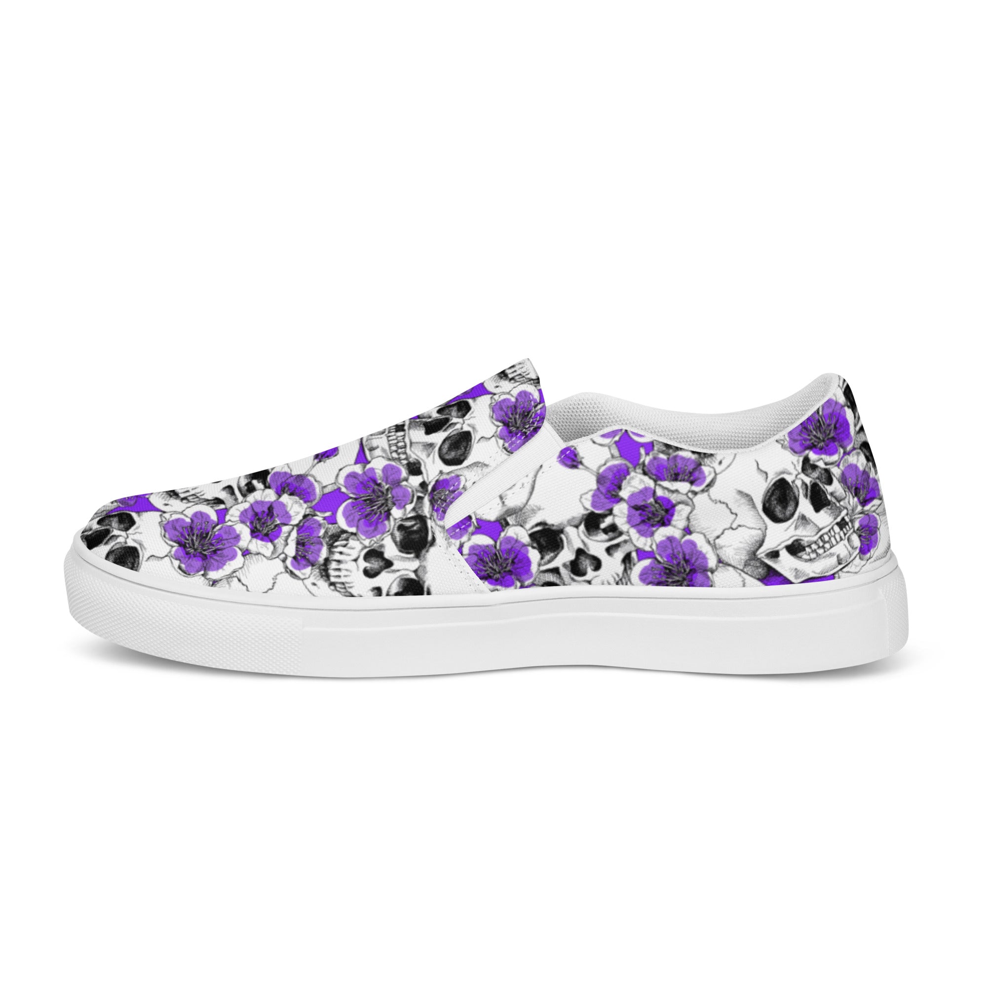 Skulls and Purple Blossoms Women’s Slip-on Canvas Shoes