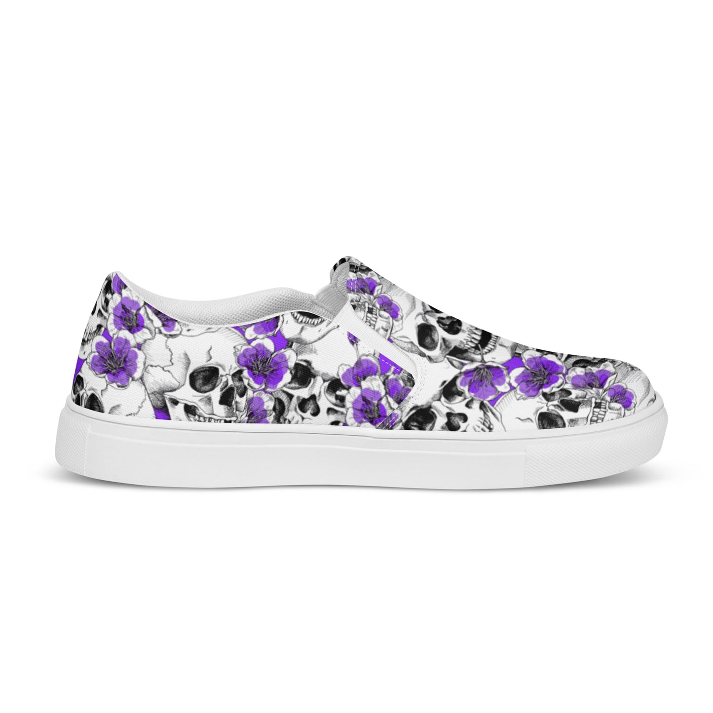 Skulls and Purple Blossoms Women’s Slip-on Canvas Shoes